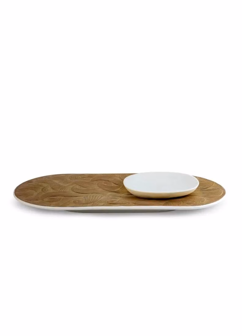 Lladró Mirage Oval Geometric Porcelain Tabletop Tray in White and Brown