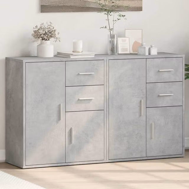 Berkfield Home Set of 2 Modern Sideboards in Concrete Grey, W/D/H: 60 x 31 x 70 cm