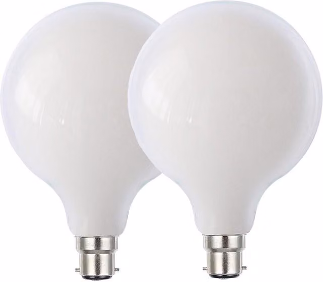Harper Living 8W G125 B22 Bayonet Cap LED Bulb, Warm White, Opal Finish, Dimmable, Pack of 2