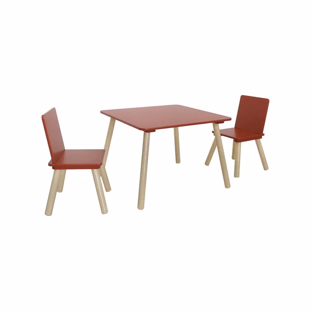 sweeek Childrens Square Table and 2 Chairs Set in Terracotta with Pine Legs – 2