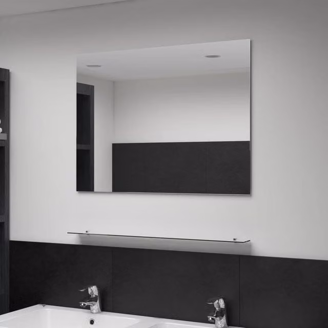 Berkfield Home Rectangular Wall Mirror with Shelf in Silver, W: 80 cm, H: 60 cm – 1