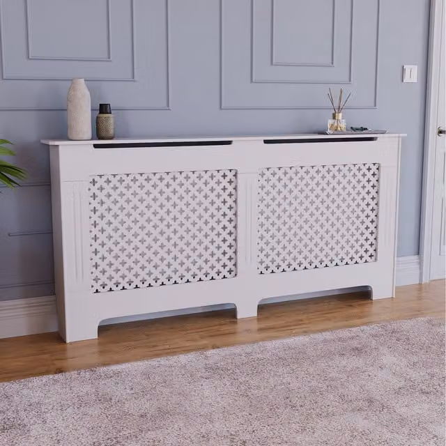 Vida Designs Geometric Modern Radiator Cover in White, W/D/H: 172 x 82 x 19 cm