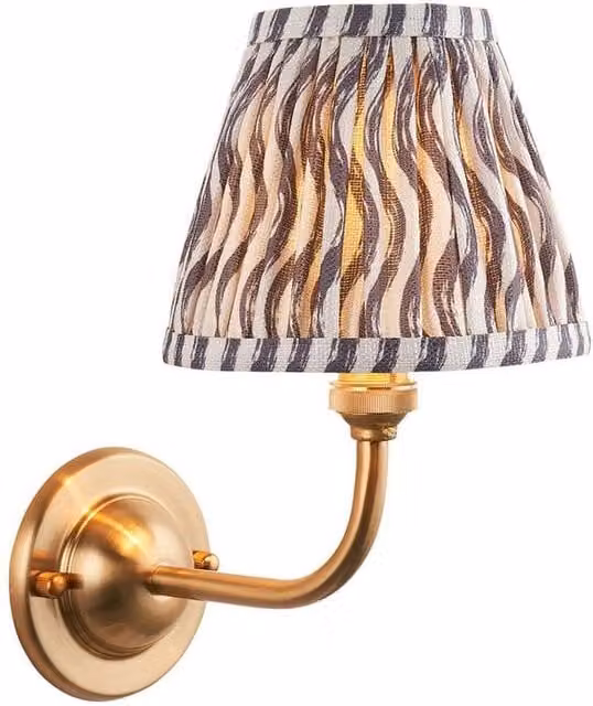 Netlighting Dome Arc Wall Light with Grey Fabric Ripple Shade and Brass Details, B22, 16 cm