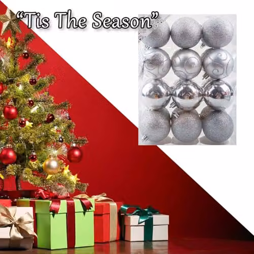 VFM e-Store Silver Christmas Bauble Hanging Tree Ornaments, Pack of 24, Diameter: 6 cm – 6