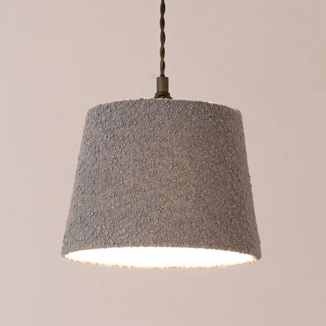 ValueLights Rory Boucle Tapered Easy Fit Ceiling Lamp Shade and LED Bulb in Grey