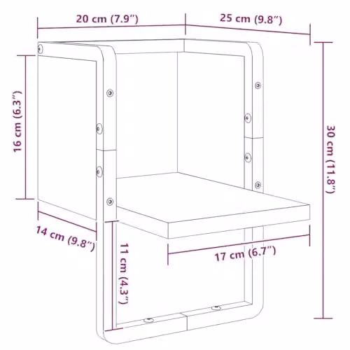 vidaXL Wall Mounted Shelf with Bar in Black, W/D/H: 20 x 25 x 30 cm – 3