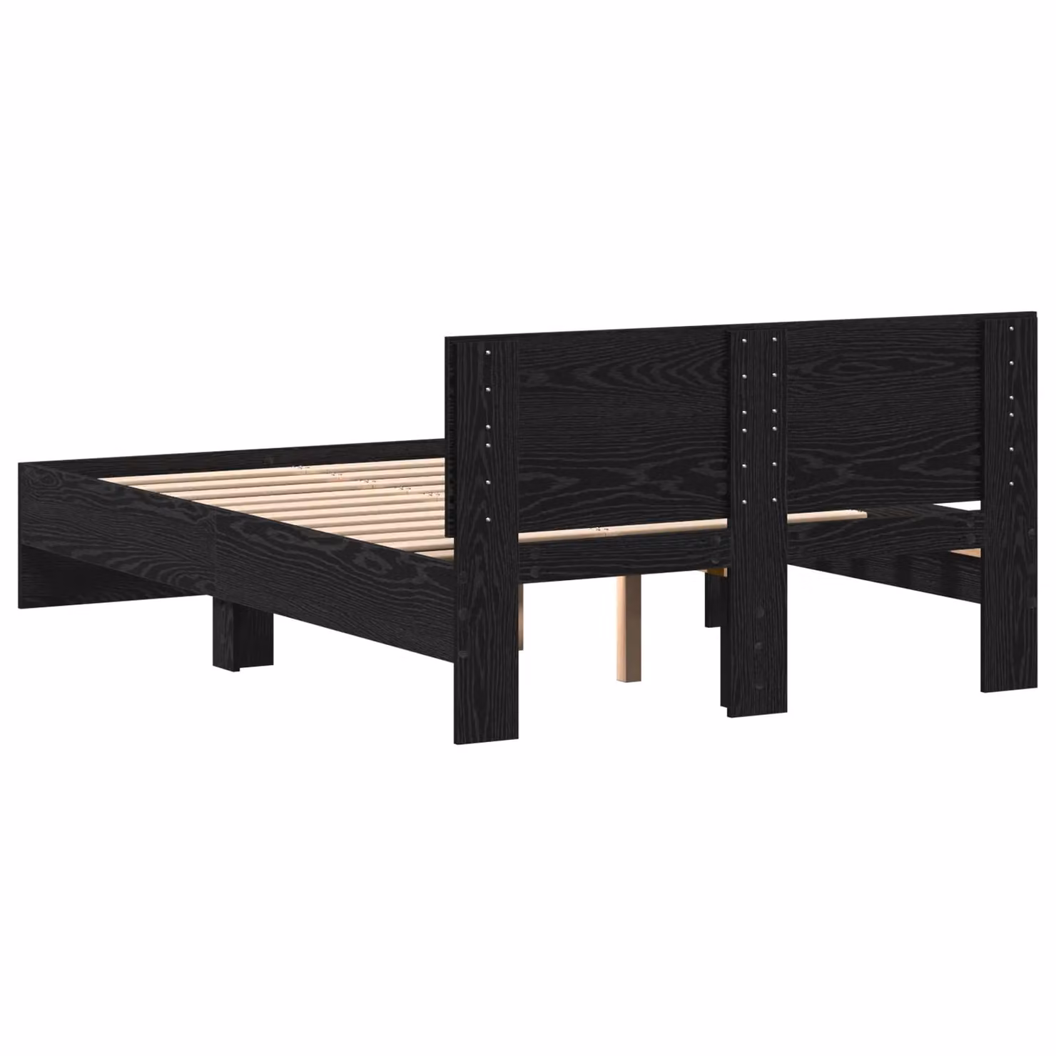 Berkfield Home Solid Wood Bed Frame with Headboard and Lift Up Base, Black Oak, W: 120 cm, D: 190 cm, H: 70 cm – 4