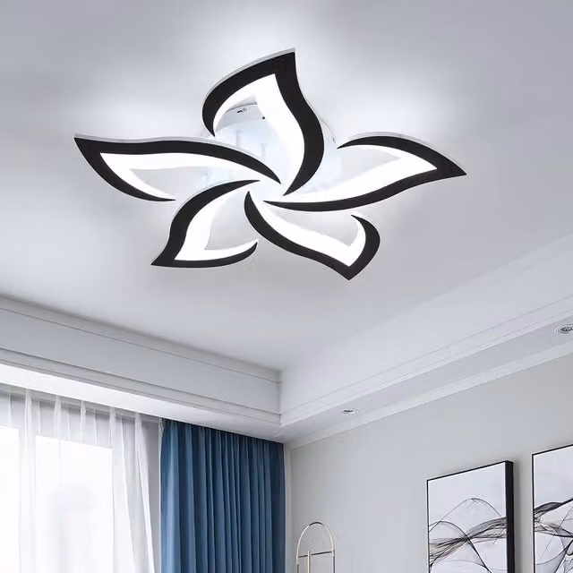Goeco Modern Petal Design LED Ceiling Light, 60 W, 6500 K, Black, Diameter: 58 cm
