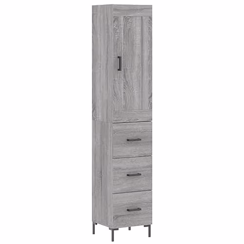 vidaXL Highboard in Grey Sonoma, Modern Engineered Wood Cabinet with Hinged Doors and Internal Shelves, W/D/H: 34.5 x 34.0 x 180.0 cm – 1