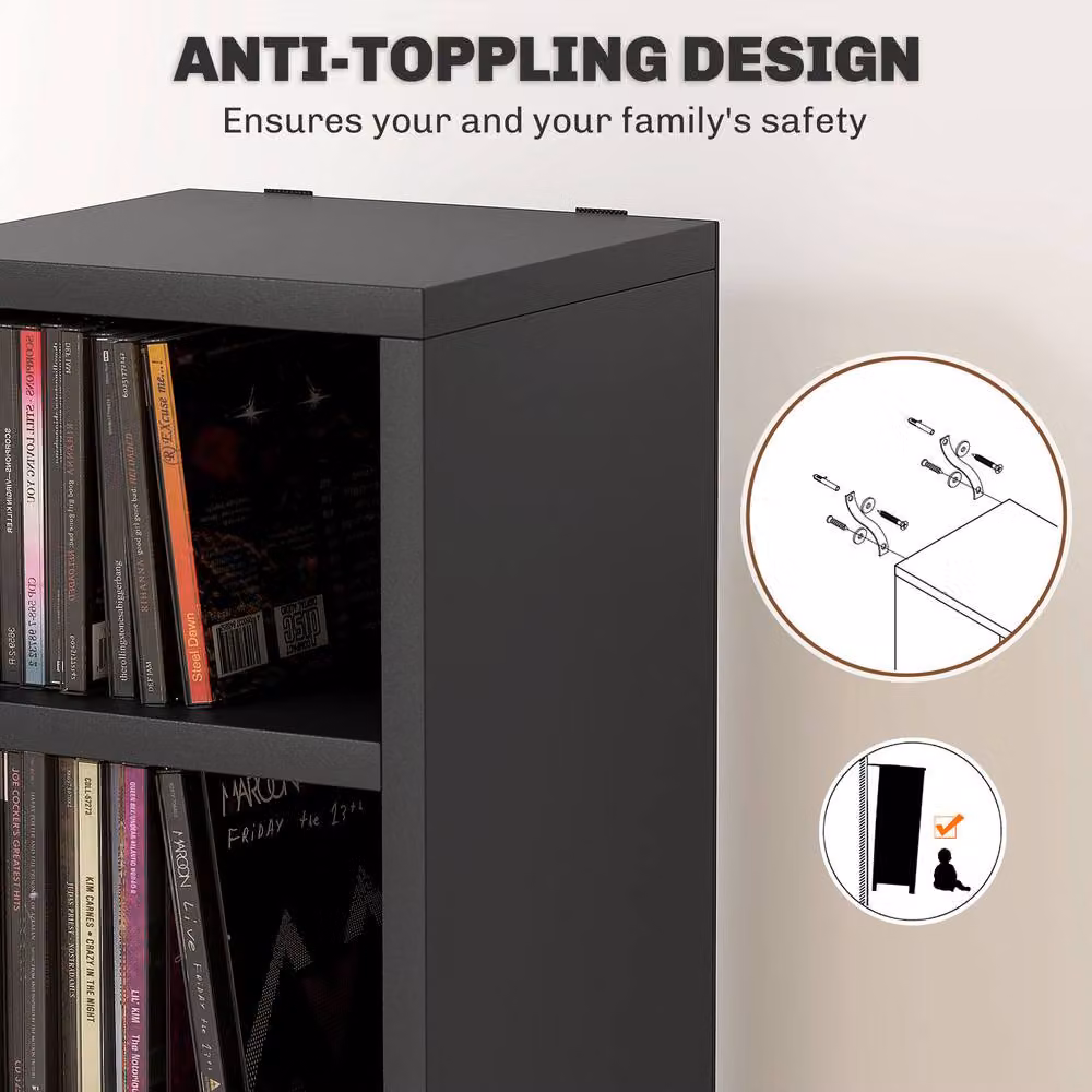 Rolipo 204 CD Tall Narrow Media Storage Tower in Matt Black – 8