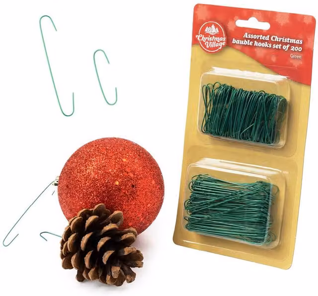 Christmas Village Metal Bauble Hooks in Green, Silver and Gold – 1