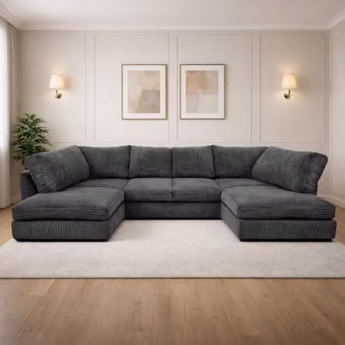 Bliss Furniture Jumbo Cord U-Shaped Sofa in Black, Modern Design with Removable Covers and Solid Wood Frame – 2