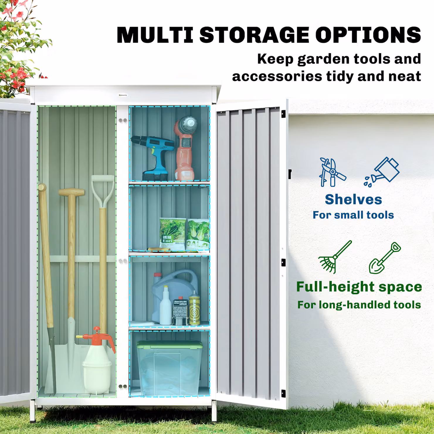 Outsunny Outdoor Storage Cabinet with Removable Shelves and Asphalt Roof, White and Black, W/D/H: 90.0 x 43.0 x 166.0 cm – 5