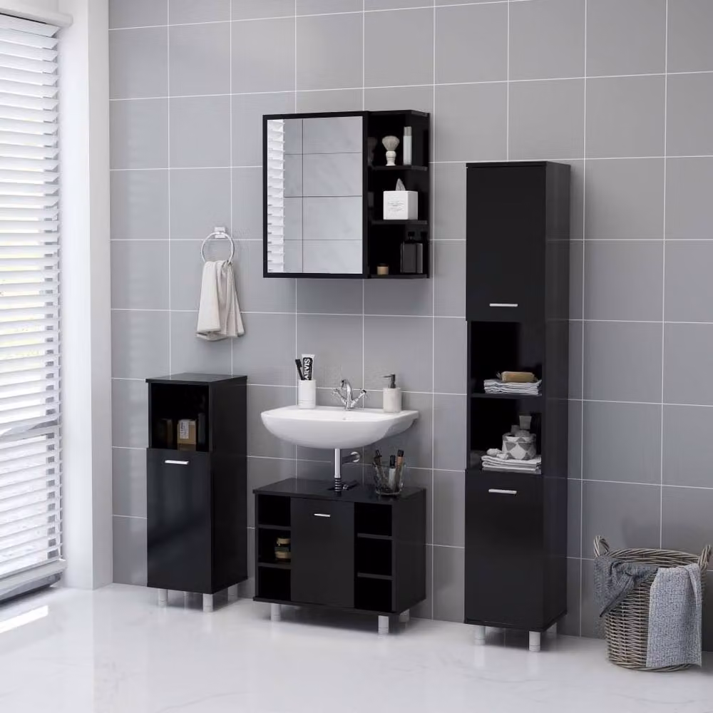 Berkfield Home Modern Black Bathroom Mirror Cabinet with Hinged Doors, W/D/H: 62.5 x 20.5 x 64 cm – 3
