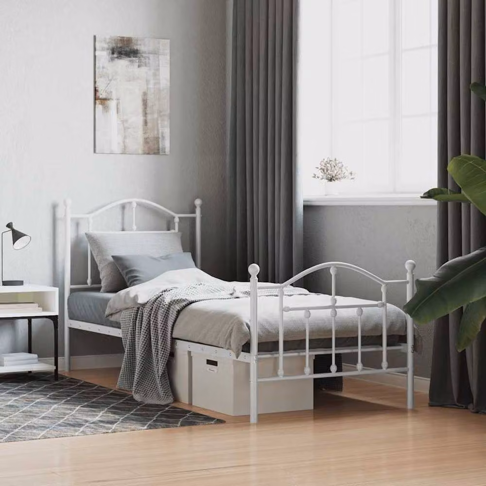 Berkfield Home Metal Bed Frame with Headboard and Footboard in White, W/D/H: 90 x 200 cm – 2
