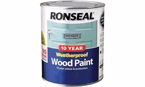 Ronseal 10 Year Weatherproof 2-in-1 Opaque Wood Paint in Black Satin, 2.5 Litre