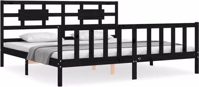 Berkfield Home Solid Wood Bed Frame with Headboard in Black, 200 x 200 cm – 1
