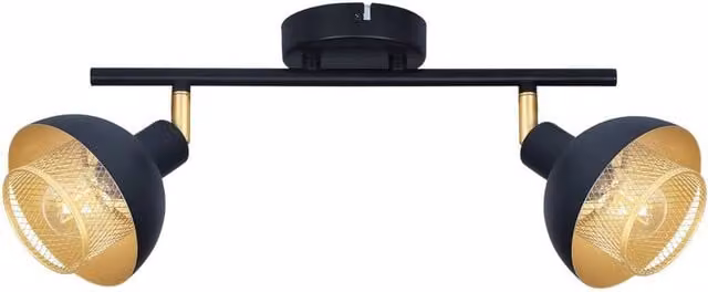 Netlighting Savio Twin Adjustable Ceiling Spotlight in Matt Black and Gold/Brass with 2 x E14 Sockets