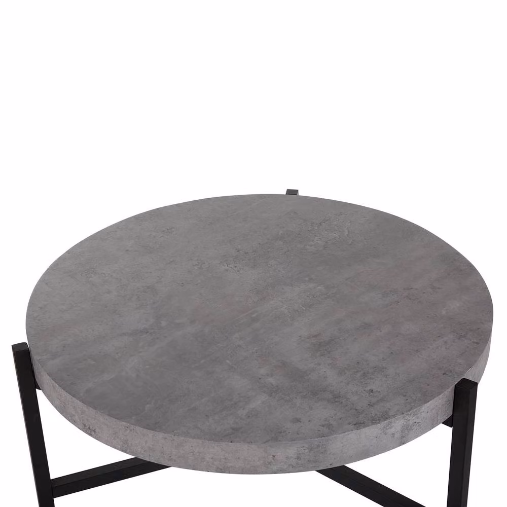 Wyld and Coco Industrial Round Coffee Table with Grey Concrete Effect Top and Black Metal Legs, Diameter: 70 cm, Height: 42 cm – 3