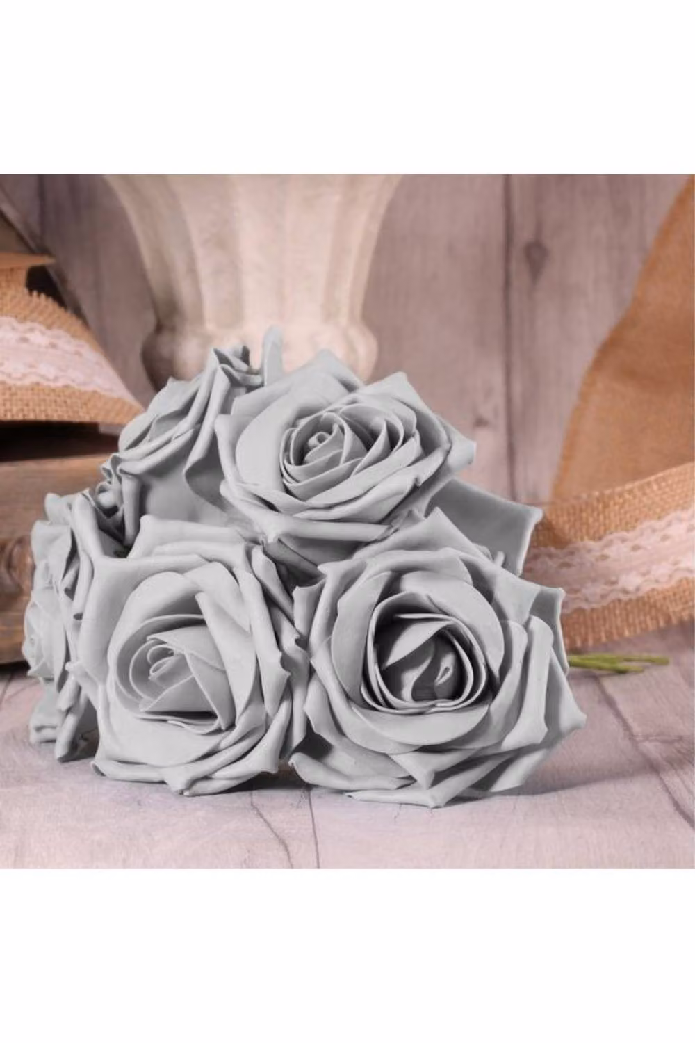 KDMD Pack of 2 Grey Foam Tea Rose Bunches for Weddings – 2