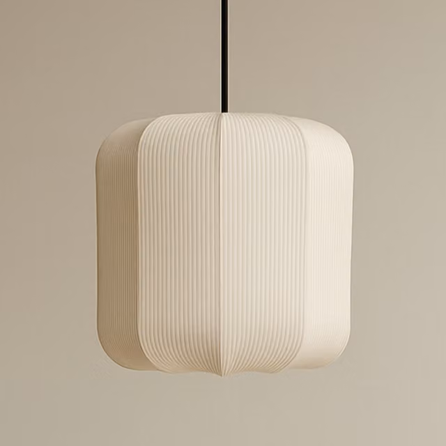CGC Lila Cream Cylinder Ribbed Stretch Cotton Fabric Lampshade - Beige
