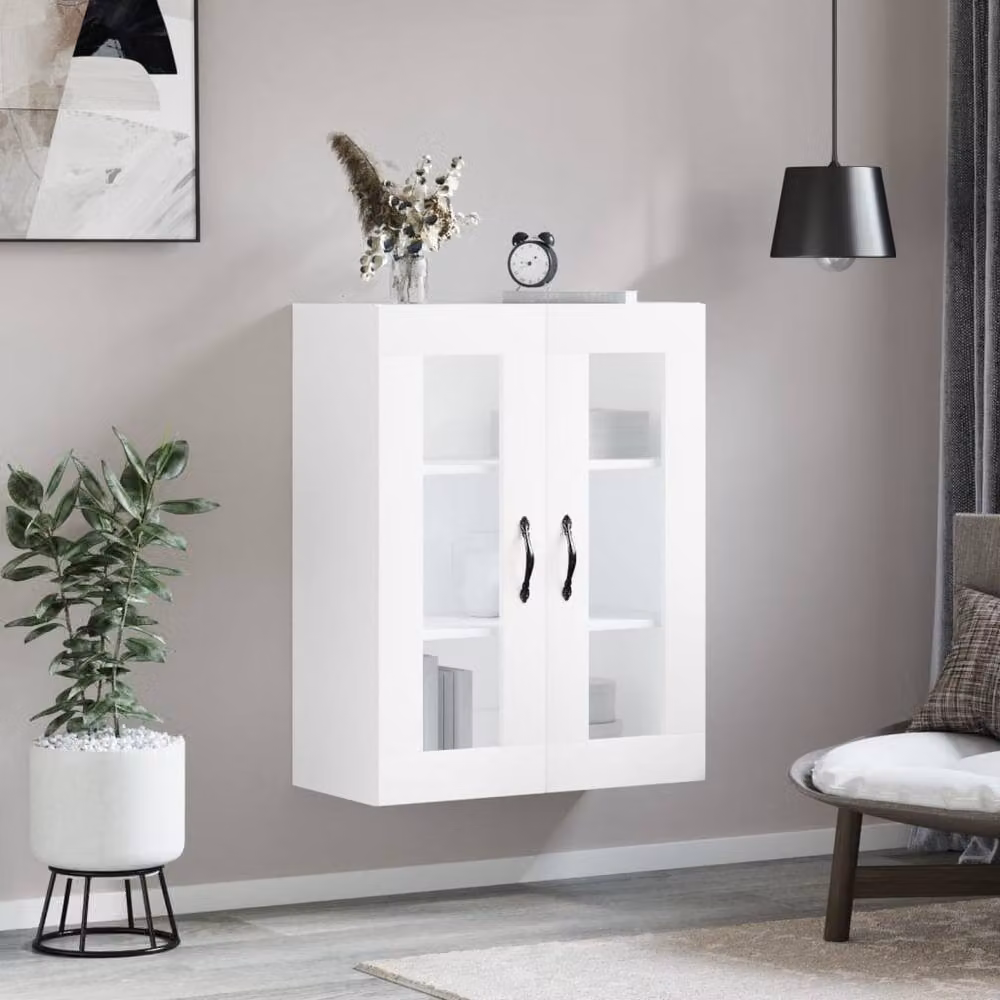 Berkfield Home Wall Mounted Cabinet in White with Glass Doors, W/D/H: 69.5 x 34 x 90 cm – 3