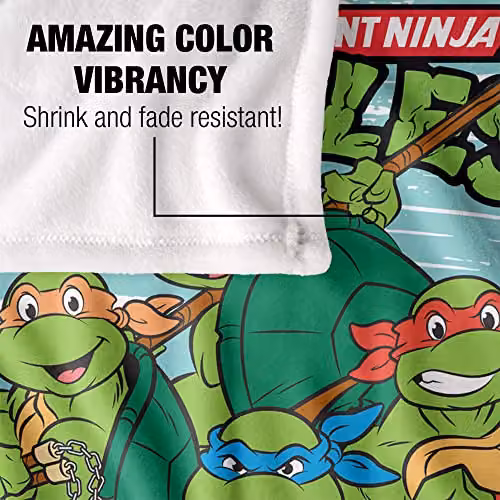 LOGOVISION Teenage Mutant Ninja Turtles TMNT Turtle Group Super Soft Microfibre Fleece Throw Blanket, White, W/D/H: 152 x 127 cm – 3