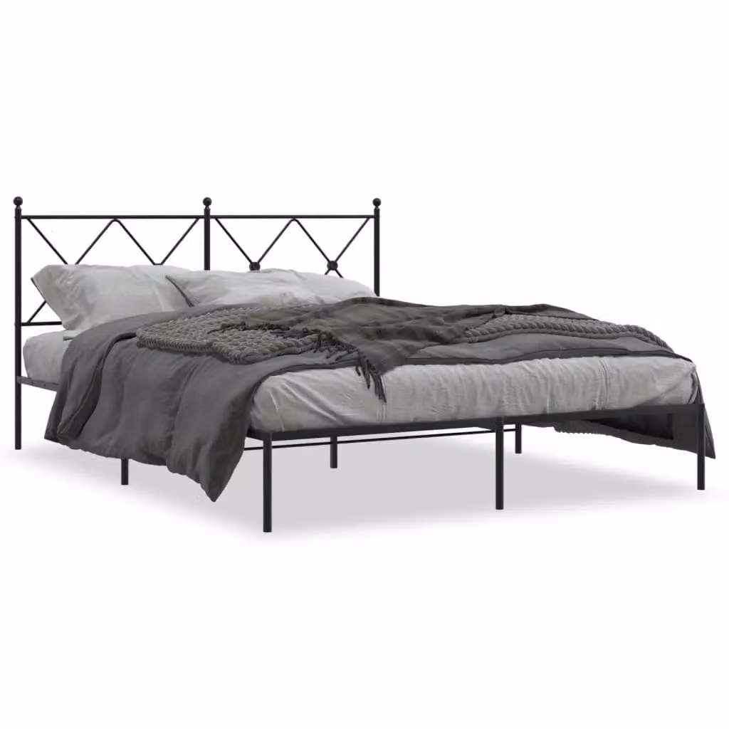 Berkfield Home Metal Bed Frame with Headboard, Black, W/D/H: 160 x 200 cm – 2