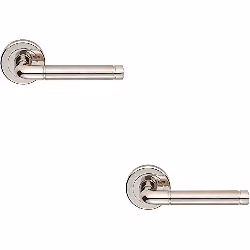 Loops Pair of Straight Elliptical Lever Door Handles on Round Rose with Concealed Fixings in Polished Silver
