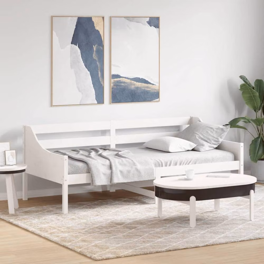 Berkfield Home Rustic Solid Wood Pine Day Bed in White, W/D/H: 80 x 200 cm – 1