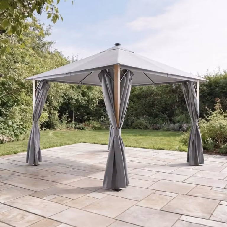 Leisure Grow Savannah Oak Fabric Gazebo with Solar Lights in Grey, W/D: 3 x 3 m