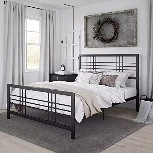 DHP Furniture Burbank Industrial Metal Bed, Black, W/D/H: 180 x 200 x 158.75 cm – 7
