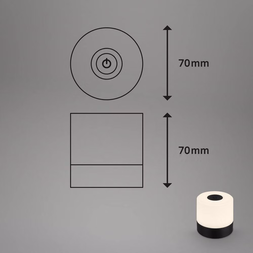 Briloner Rechargeable LED Mini Table Lamp, Dimmable Touch Control Night Light with Warm White Light, Black, W/D/H: 7 x 7 x 7 cm – 7