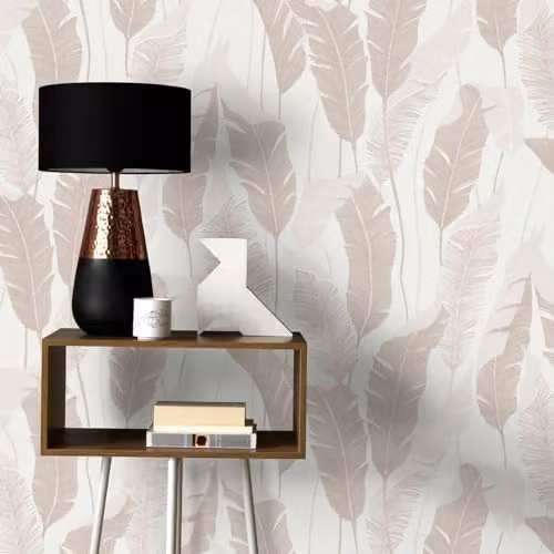 Erismann Tropical Leaves Jungle Non-Woven Wallpaper in White and Cream with Metallic Details