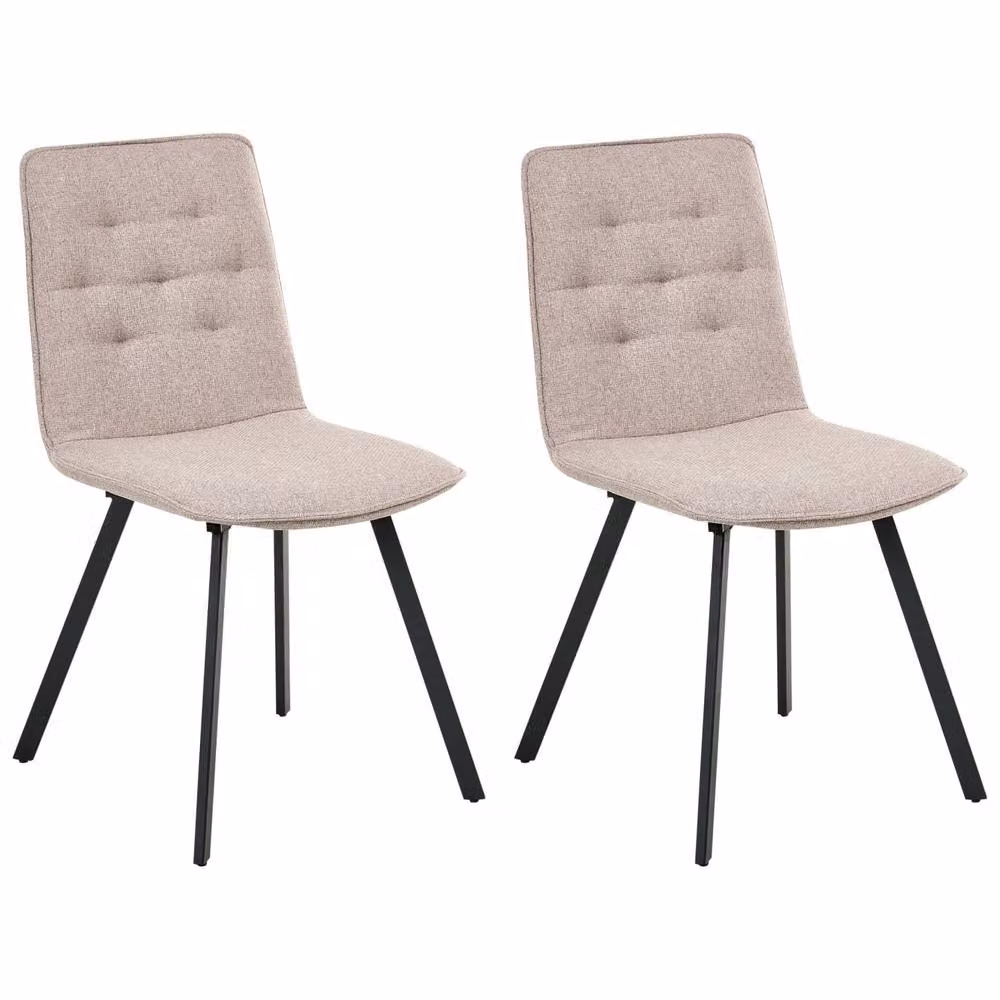 Wyld and Coco Set of 2 Scandinavian Armless Dining Chairs in Beige and Brown Fabric – 2