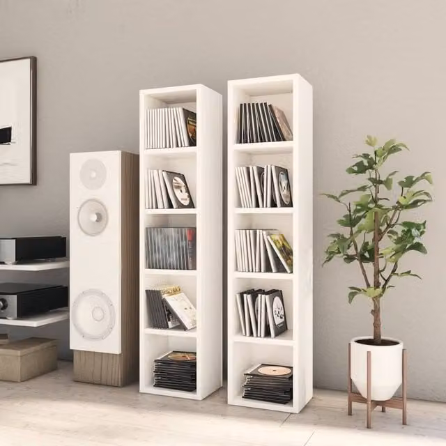 Berkfield Home Set of 2 White Modern CD Cabinets in MDF, W/D/H: 21 x 16 x 93.5 cm – 1