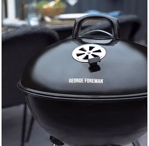George Foreman Portable Charcoal Kettle BBQ in Black and Silver with Integrated Thermometer and Wheels, W/D/H: 60 x 51 x 90 cm – 4