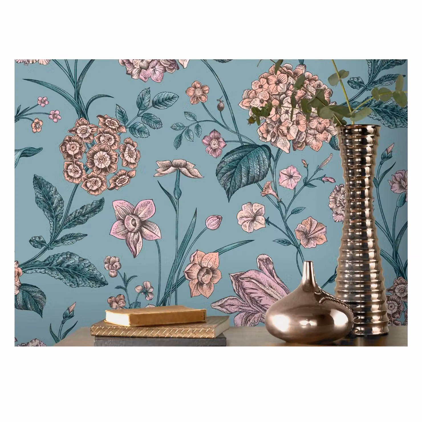Rasch Amelie Hydrangea Floral Botanical Wallpaper in Petrol Teal – 2