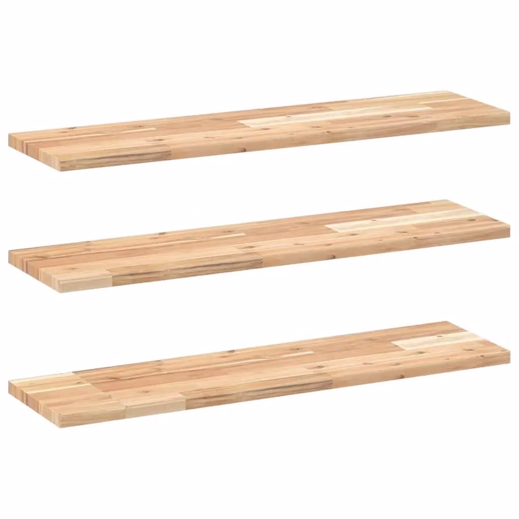 Berkfield Home Set of 3 Floating Shelves in Brown Untreated Solid Acacia Wood, W/D/H: 80 x 20 x 2 cm