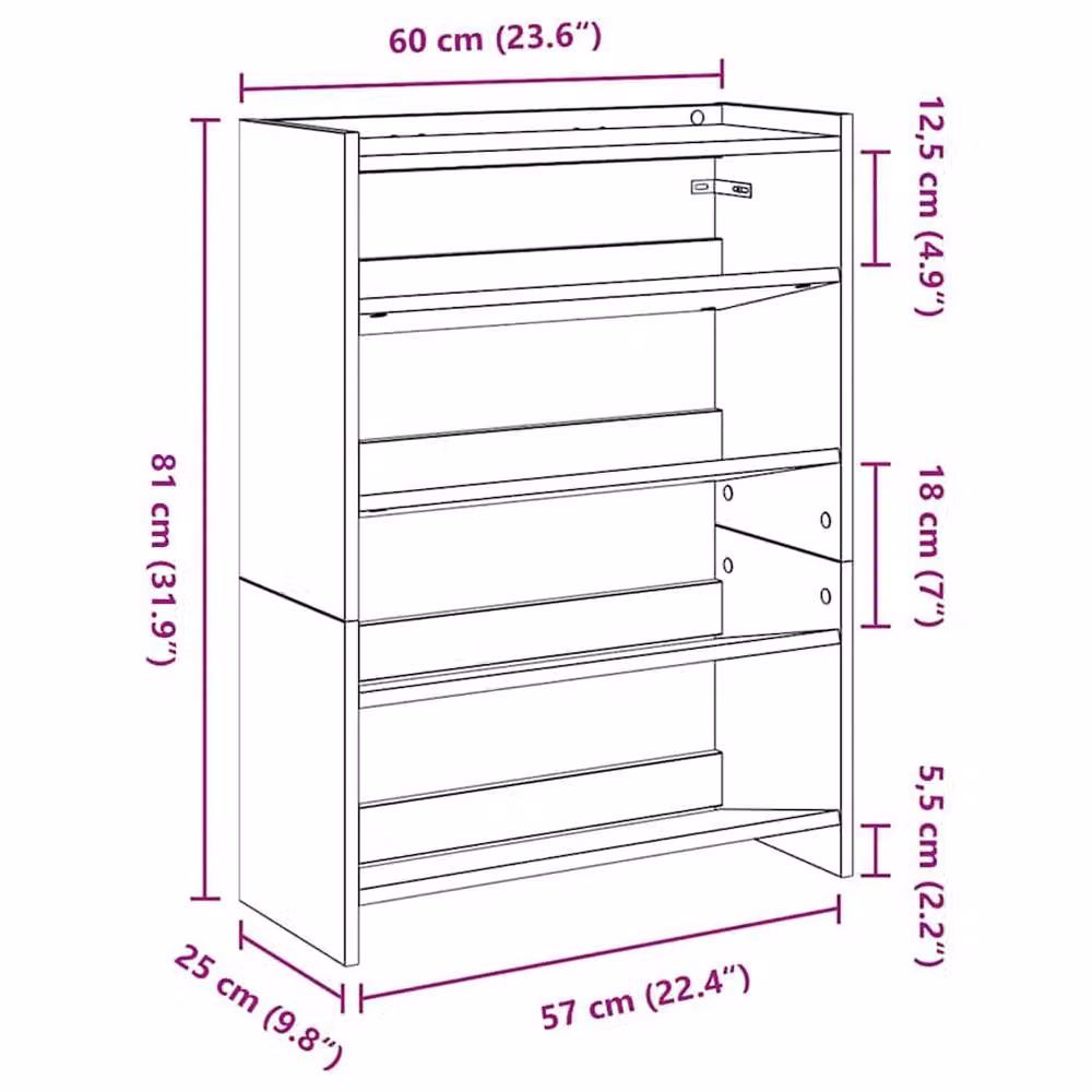 Berkfield Home Shoe Rack in Sonoma Oak, Brown, W/D/H: 60 x 25 x 81 cm – 3