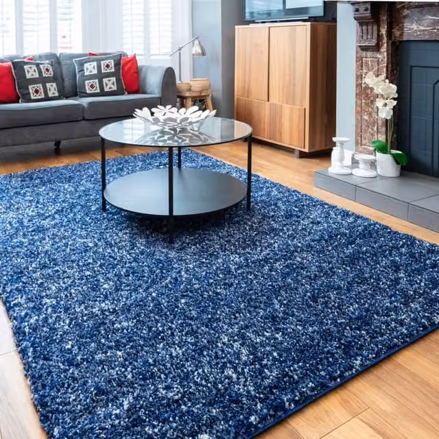 Kukoon Soft Shaggy Navy Blue Deep Pile Fluffy Rug, W: 60 cm, L: 240 cm
