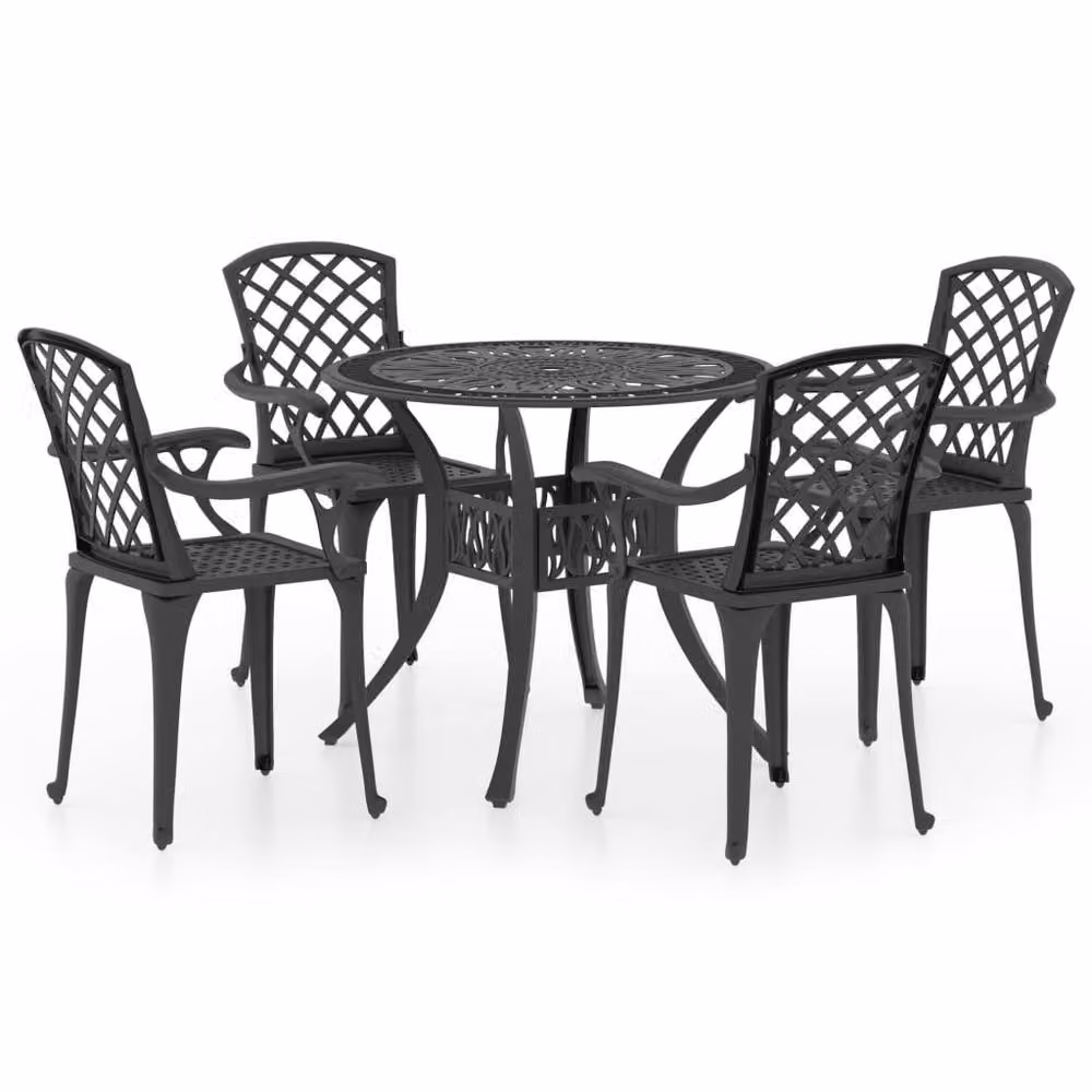 Berkfield Home Beautiful 5 Piece Cast Aluminium Bistro Set in Matt Black – 3