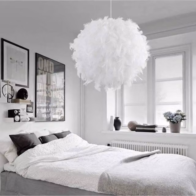 EONLION Modern Fluffy Feather Ceiling Light in White
