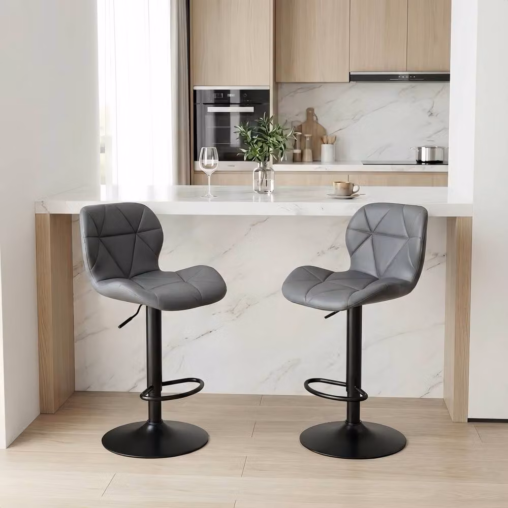 Alivio Set of 2 Modern Adjustable Bar Stools in Dark Grey Faux Leather – 3