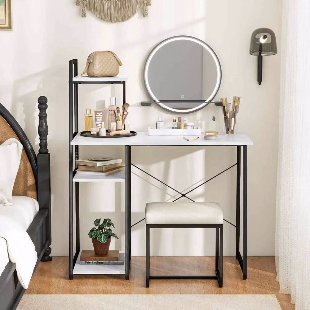 Kelvenix Modern White Computer Desk for Home Office with Metal X-Frame – 3