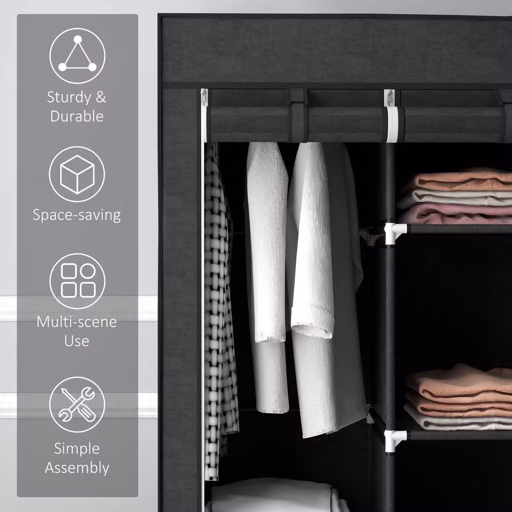 STILVORA Modern Black Roll Shutter Wardrobe with Hanging Rod and Internal Shelves, H 162.5 x W 125.0 cm – 6