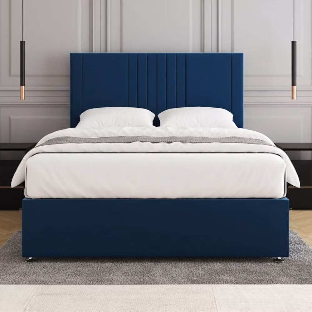 Regional Furnishings Blue Plush Velvet King Size Divan Bed with 24 inch Headboard (W/D: 180 x 200 cm) – 2