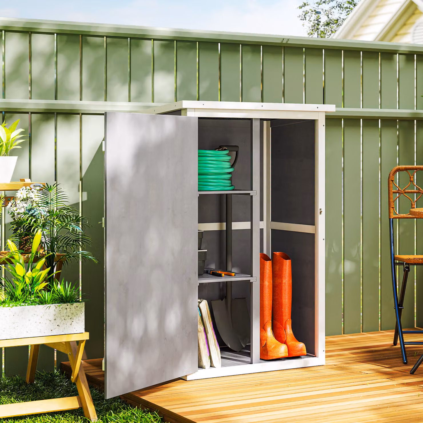 Outsunny Grey Wooden Garden Storage Shed with Shelves, W/D/H: 56 x 75 x 115 cm – 2