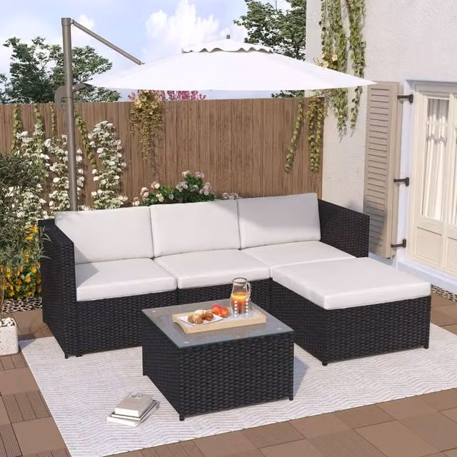 MCC Direct Rupert Rattan Sofa and Table Set in Black – 1