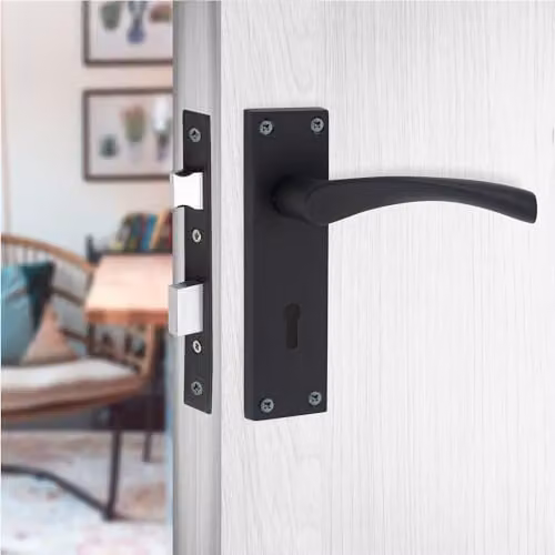 Golden Grace Astrid Victorian Scroll Door Handles and Lock Set in Matt Black Zinc – 4